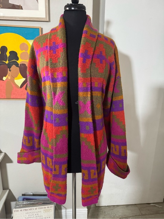 Sweaters - Vintage I.B. Diffusion Wool Geo-Print Open Cardigan Sweater